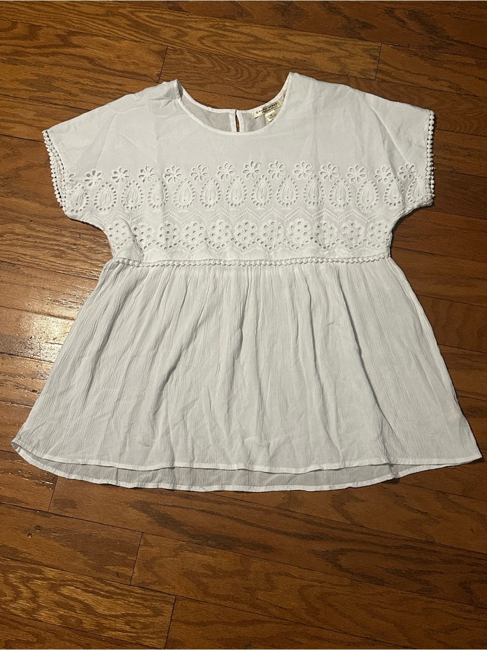 Studio West White Cotton Eyelet Peplum Blouse